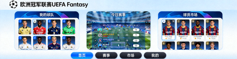 欧洲冠军联赛UEFA Fantasy游戏开发项目 - 手机游戏界面展示